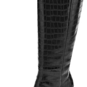 Women Knee High Boots Faux Leather Chunky Heel Pointed Toe Zipper Tall Fashion